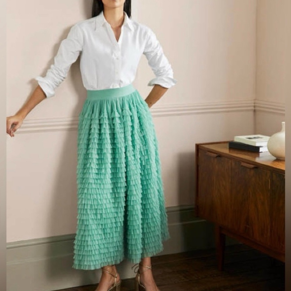Boden Rachael Ruffled Tulle Skirt in Soft Green US 12/L